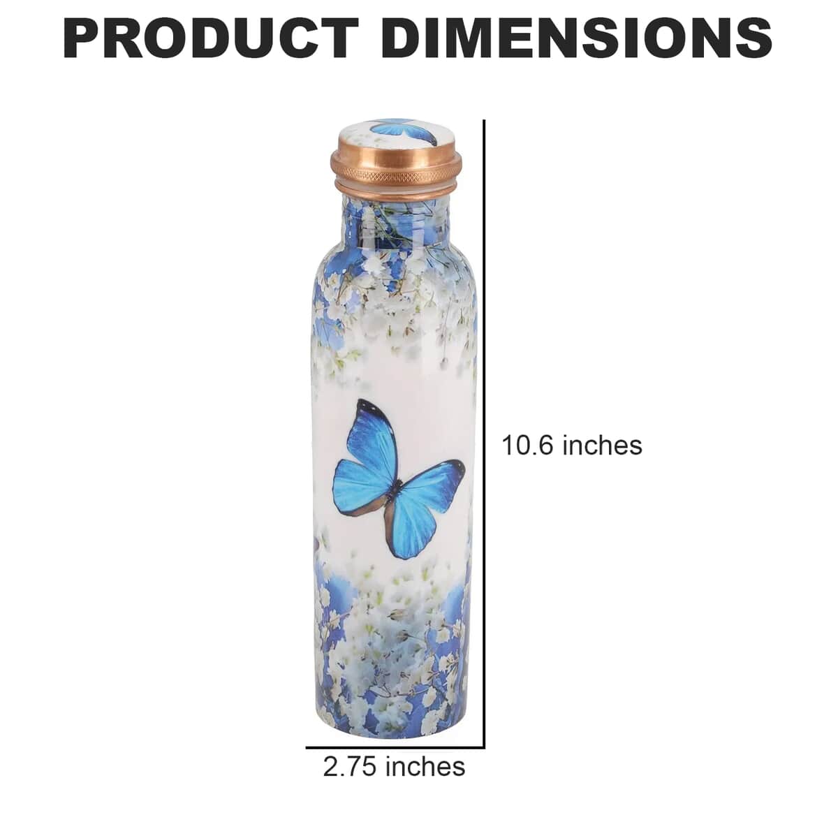 Homesmart Multi Color Butterfly & Floral Printed Copper Bottle with Shungite Infuser (32 Oz) and Shungite Beaded Stretch Bracelet , Shungite Bottle , Portable Reusable Copper Water Bottle image number 5