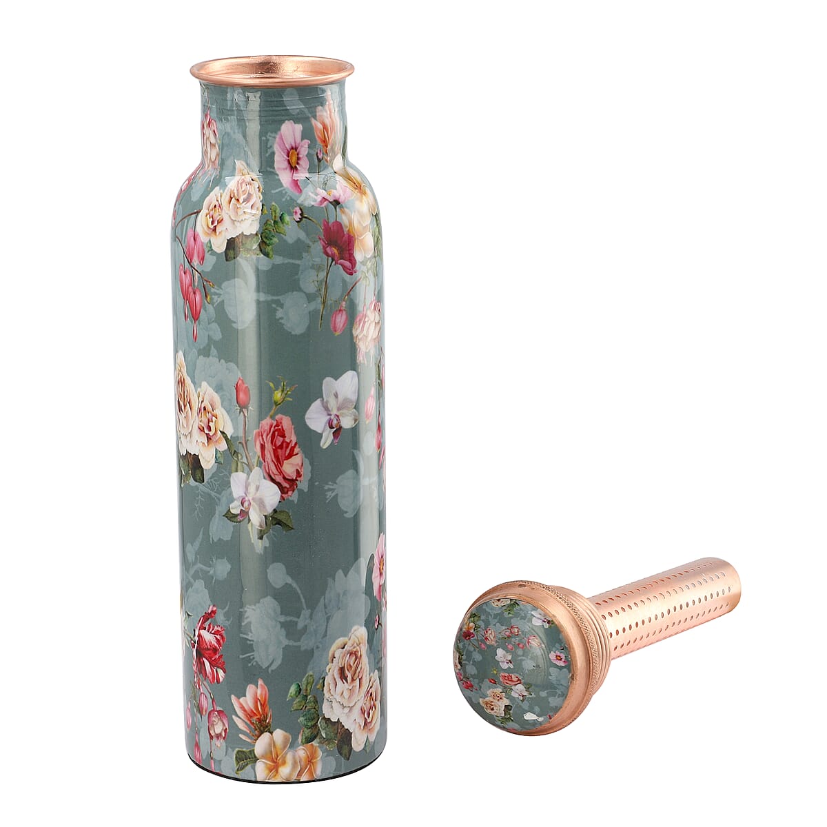 Homesmart Multi Color Floral Printed Copper Bottle with Shungite Infuser (32 Oz) and Shungite Beaded Stretch Bracelet , Shungite Bottle , Portable Reusable Copper Water Bottle image number 3