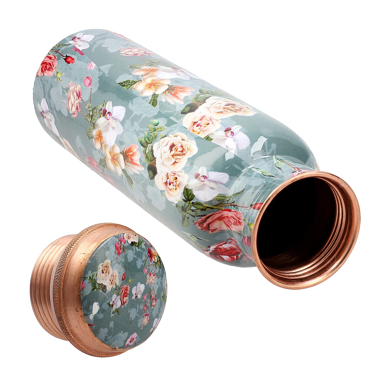 Homesmart Multi Color Floral Printed Copper Bottle with Shungite Infuser (32 Oz) and Shungite Beaded Stretch Bracelet , Shungite Bottle , Portable Reusable Copper Water Bottle image number 5