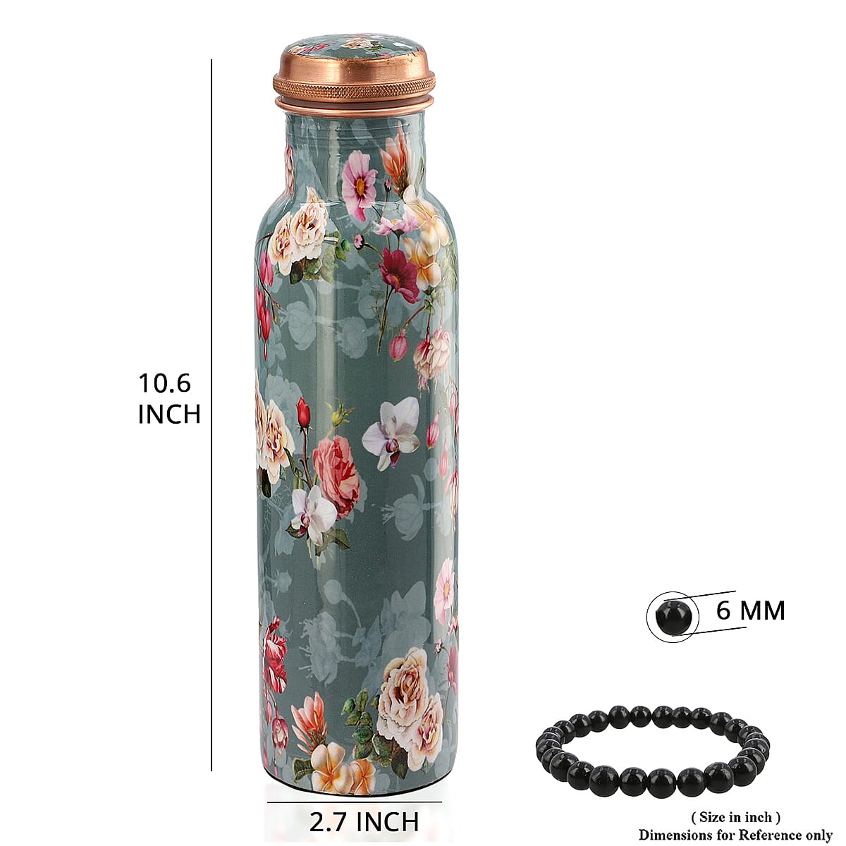 Homesmart Multi Color Floral Printed Copper Bottle with Shungite Infuser (32 Oz) and Shungite Beaded Stretch Bracelet , Shungite Bottle , Portable Reusable Copper Water Bottle image number 8