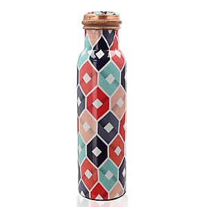 Homesmart Multi Color Geometric Printed Copper Bottle with Shungite Infuser (32 Oz) and Shungite Beaded Stretch Bracelet , Shungite Bottle , Portable Reusable Copper Water Bottle