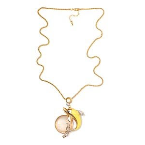 Lab Created White Cat's Eye, White and Black Austrian Crystal Dolphin Necklace in Goldtone 29-31 Inches