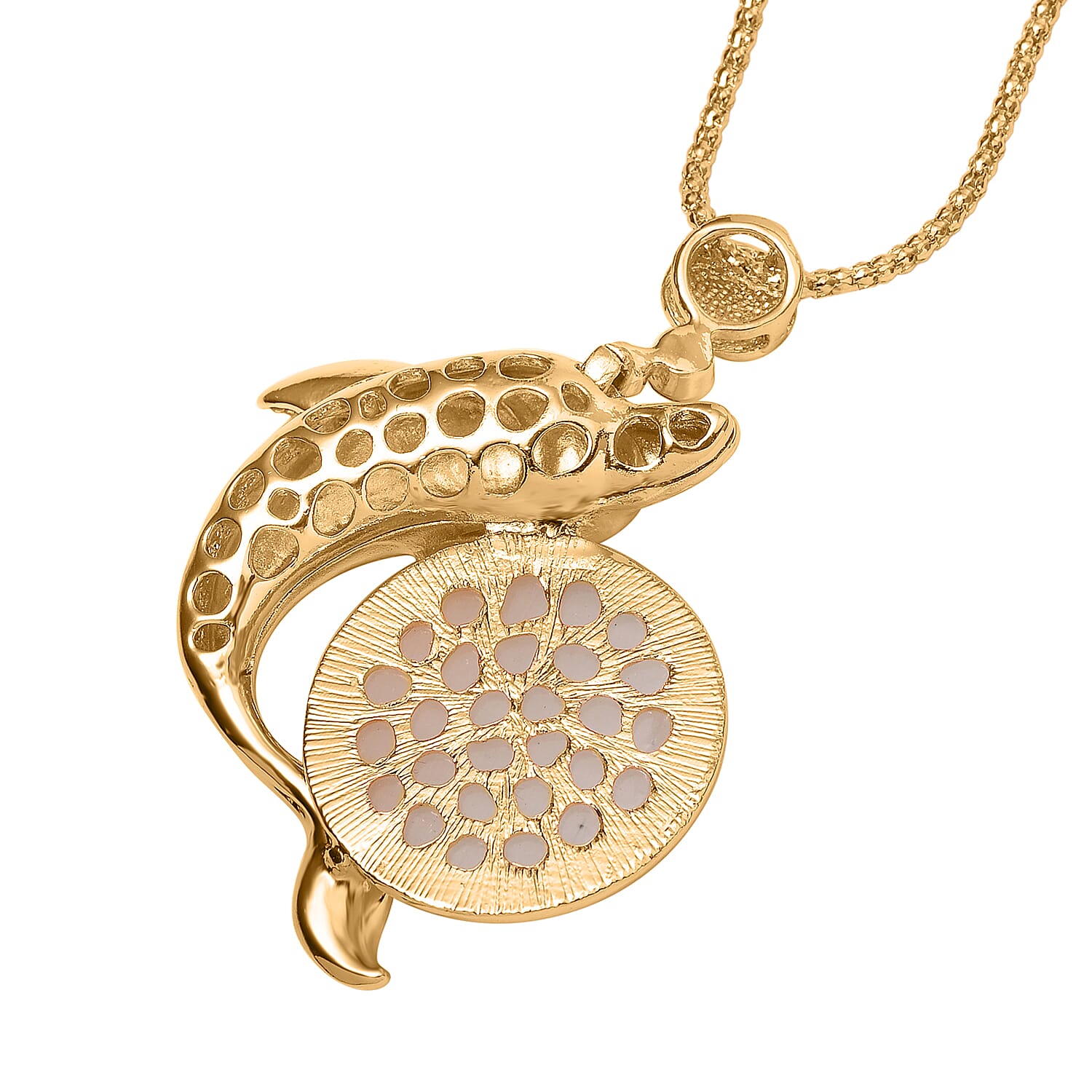 Lab Created White Cat's Eye, White and Black Austrian Crystal Dolphin Necklace in Goldtone 29-31 Inches