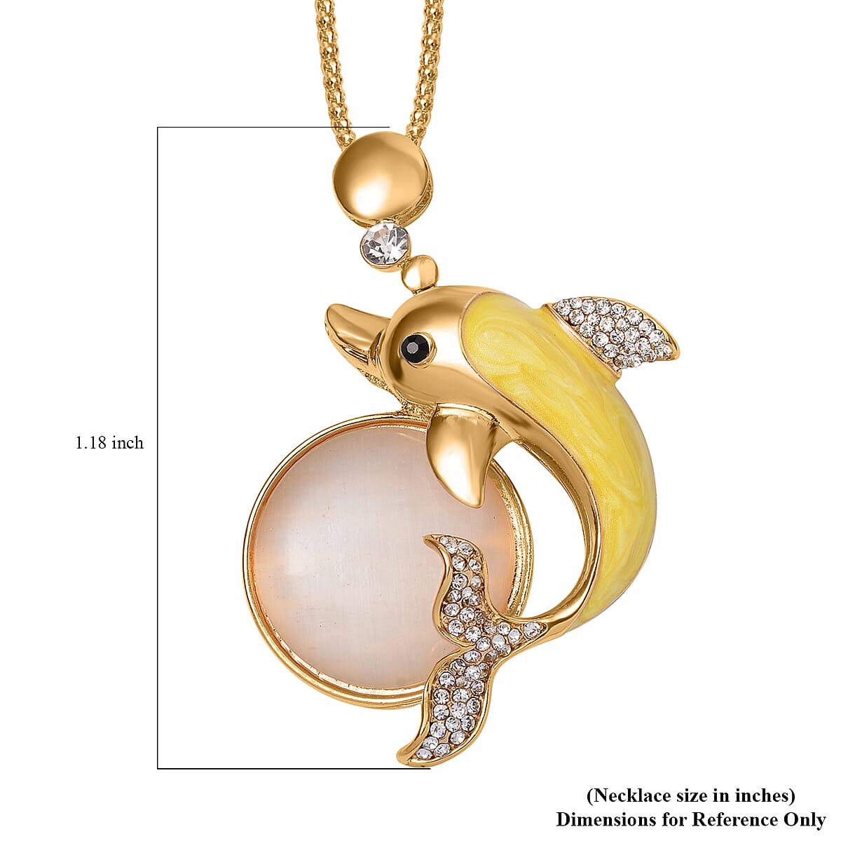 Lab Created White Cat's Eye, White and Black Austrian Crystal Dolphin Necklace in Goldtone 29-31 Inches image number 6