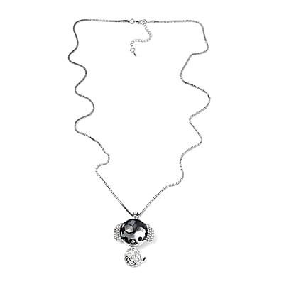 Grey Pearl Glass, Black and White Austrian Crystal Small Mouse Necklace in Silvertone 29-31 Inches