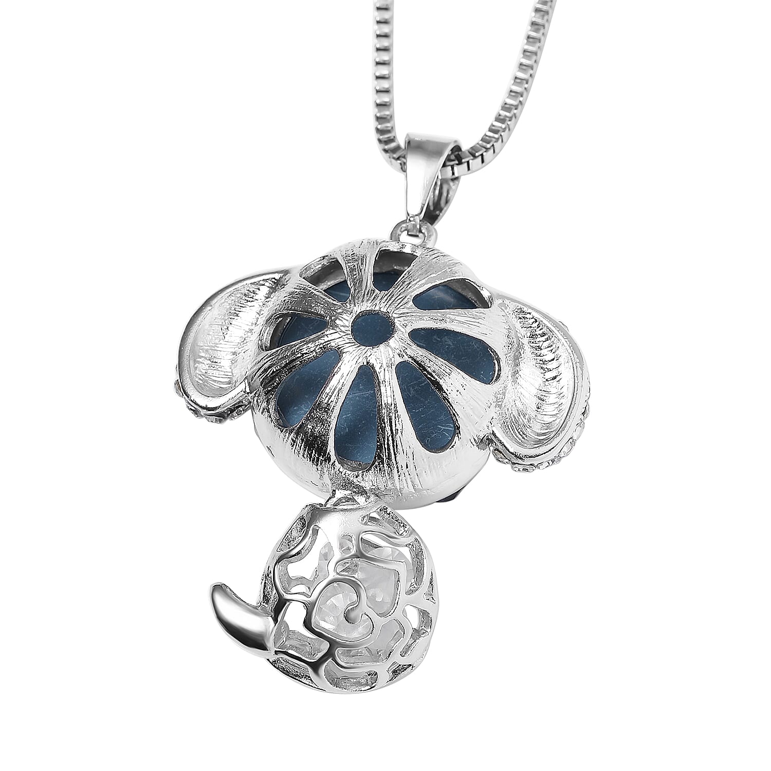 Grey Pearl Glass, Black and White Austrian Crystal Small Mouse Necklace in Silvertone 29-31 Inches