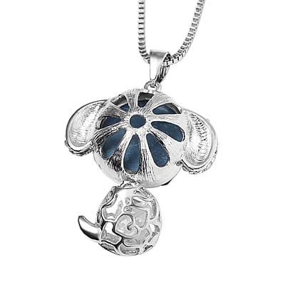 Grey Pearl Glass, Black and White Austrian Crystal Small Mouse Necklace in Silvertone 29-31 Inches