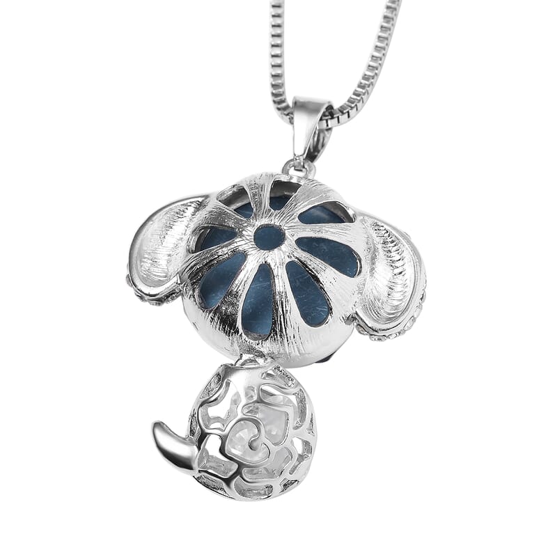 Grey Pearl Glass, Black and White Austrian Crystal Small Mouse Necklace in Silvertone 29-31 Inches