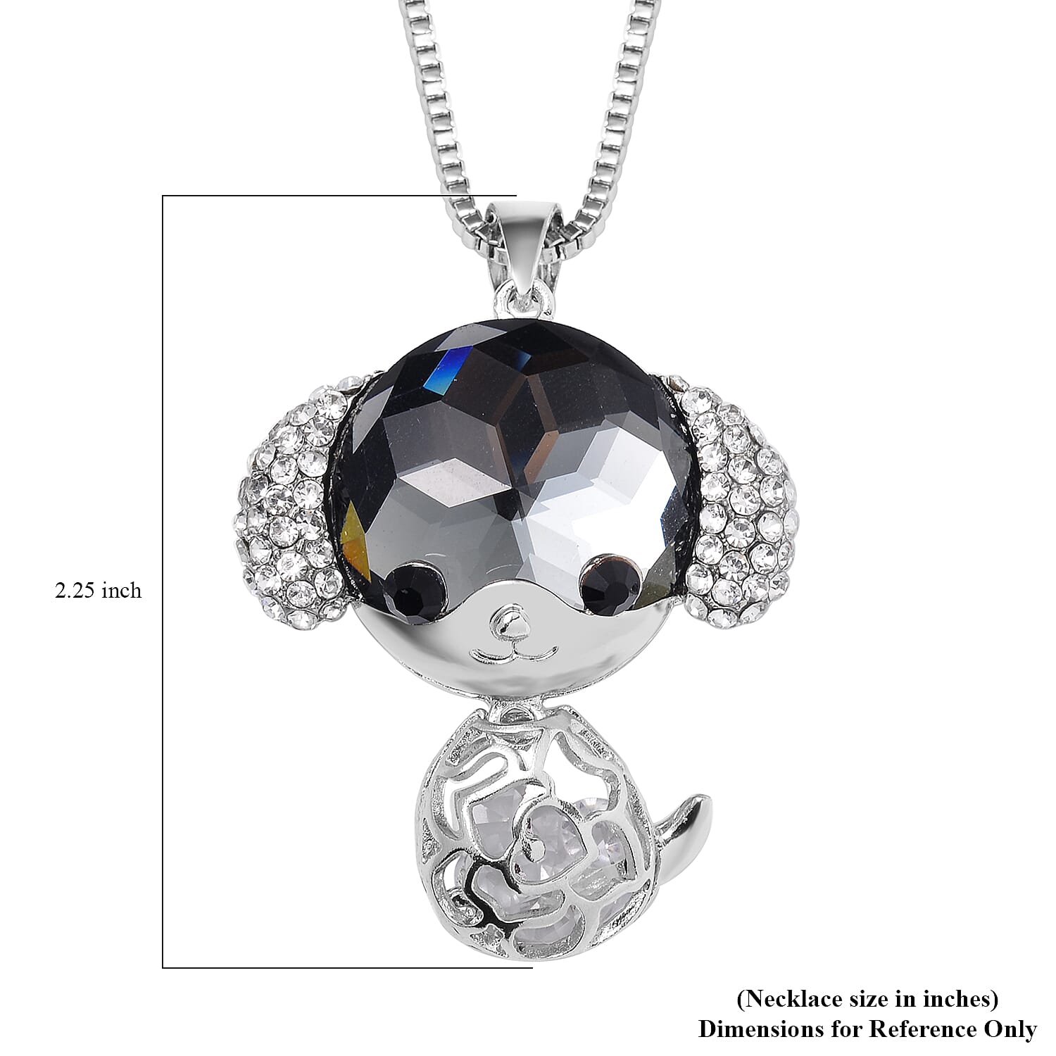 Grey Pearl Glass, Black and White Austrian Crystal Small Mouse Necklace in Silvertone 29-31 Inches