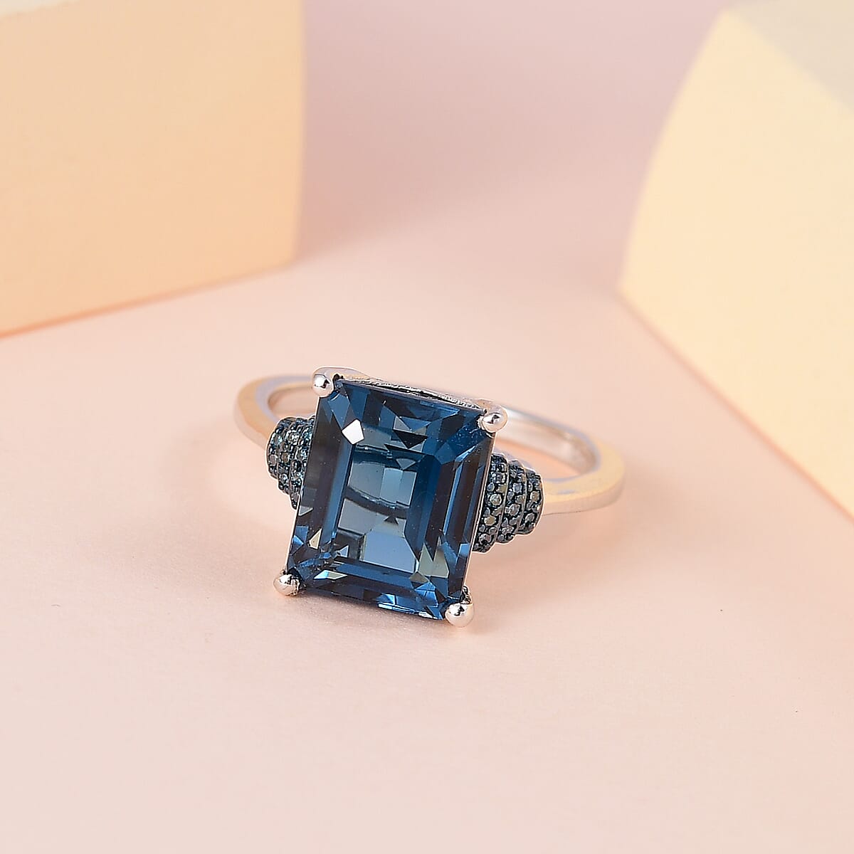 London Blue Topaz and Blue Diamond Ring in Platinum Over Sterling Silver (Size 6.0) 6.25 ctw image number 1