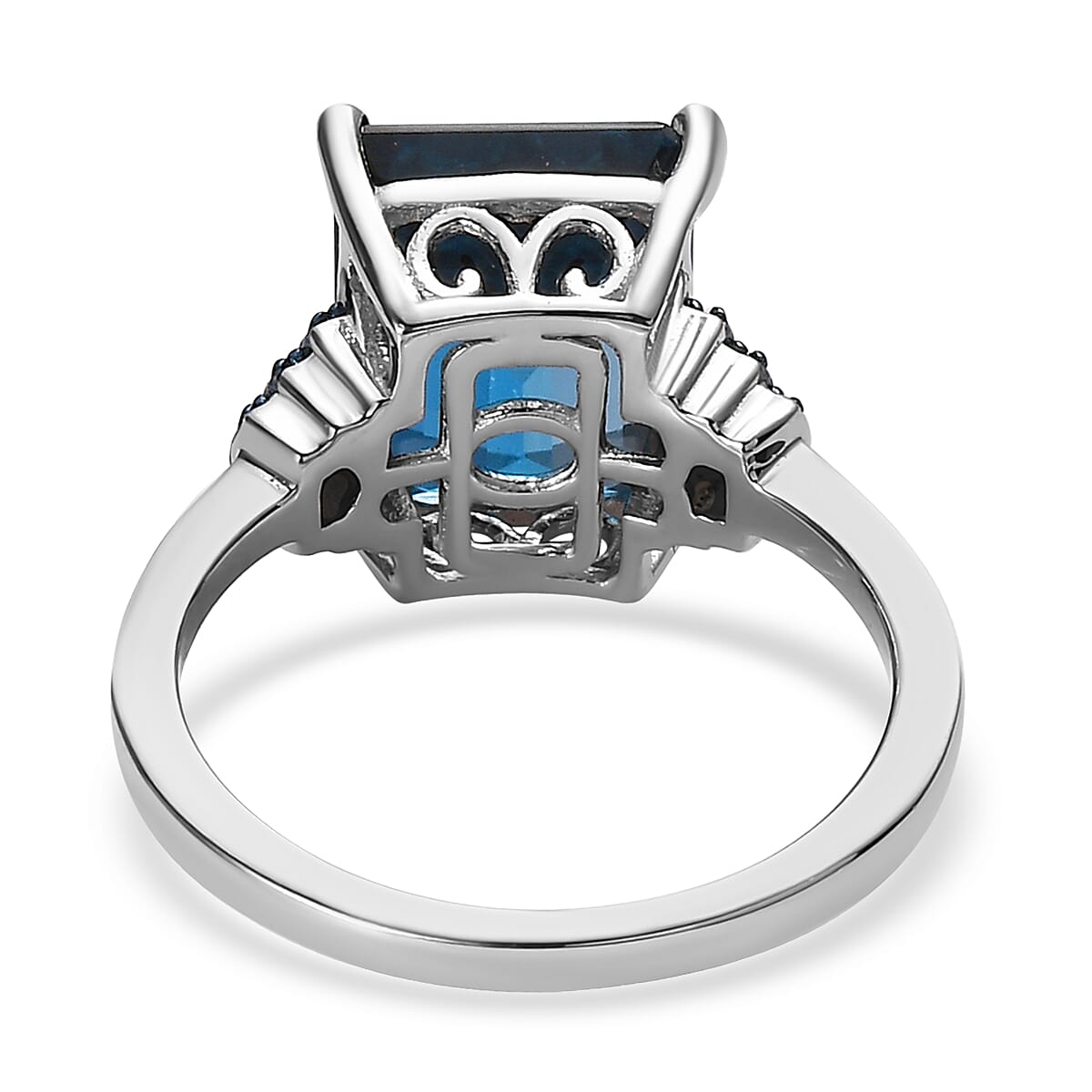London Blue Topaz and Blue Diamond Ring in Platinum Over Sterling Silver (Size 6.0) 6.25 ctw image number 4