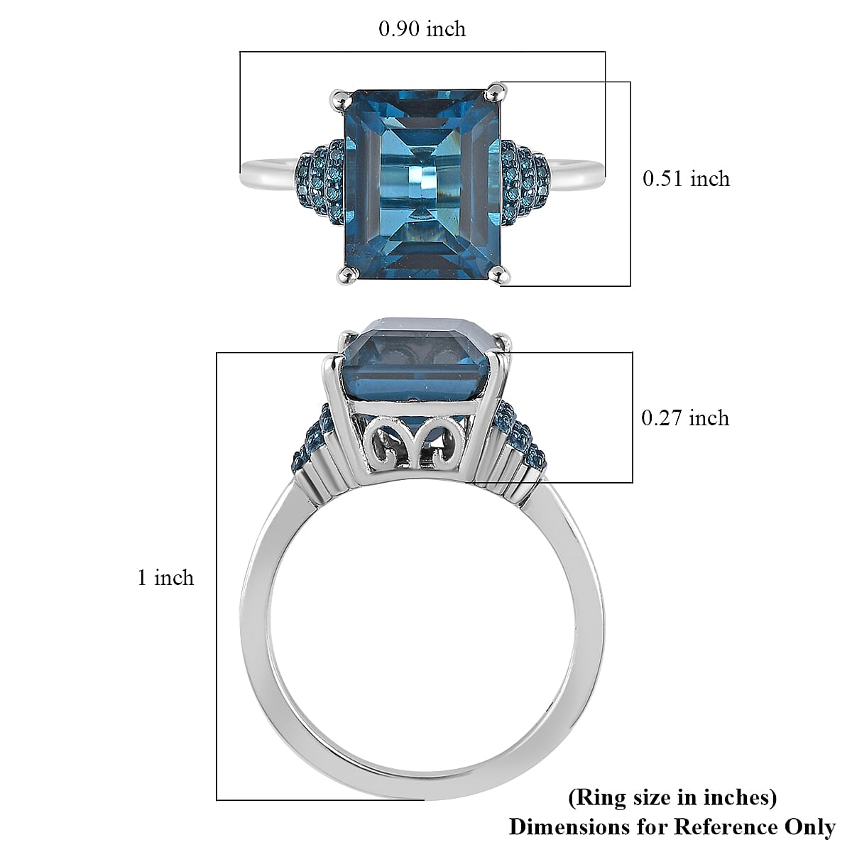 London Blue Topaz and Blue Diamond Ring in Platinum Over Sterling Silver (Size 6.0) 6.25 ctw image number 5