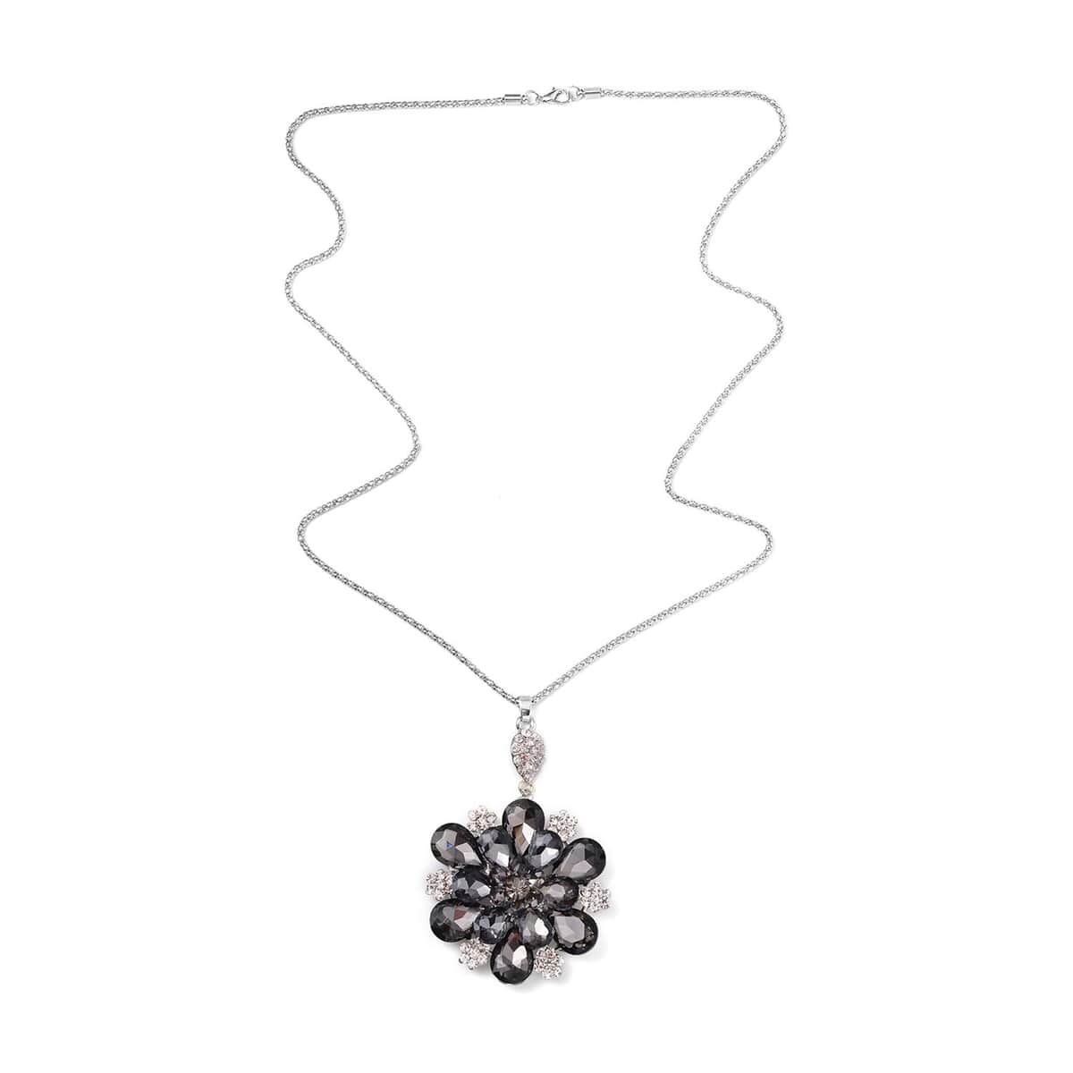 Grey Pearl Glass and Austrian Crystal Flower Necklace 29-31 Inches in Silvertone image number 2