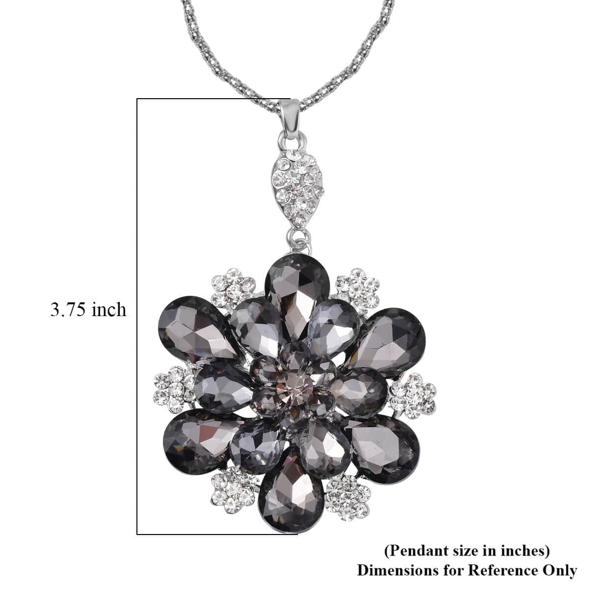 Grey Pearl Glass and Austrian Crystal Flower Necklace 29-31 Inches in Silvertone image number 5