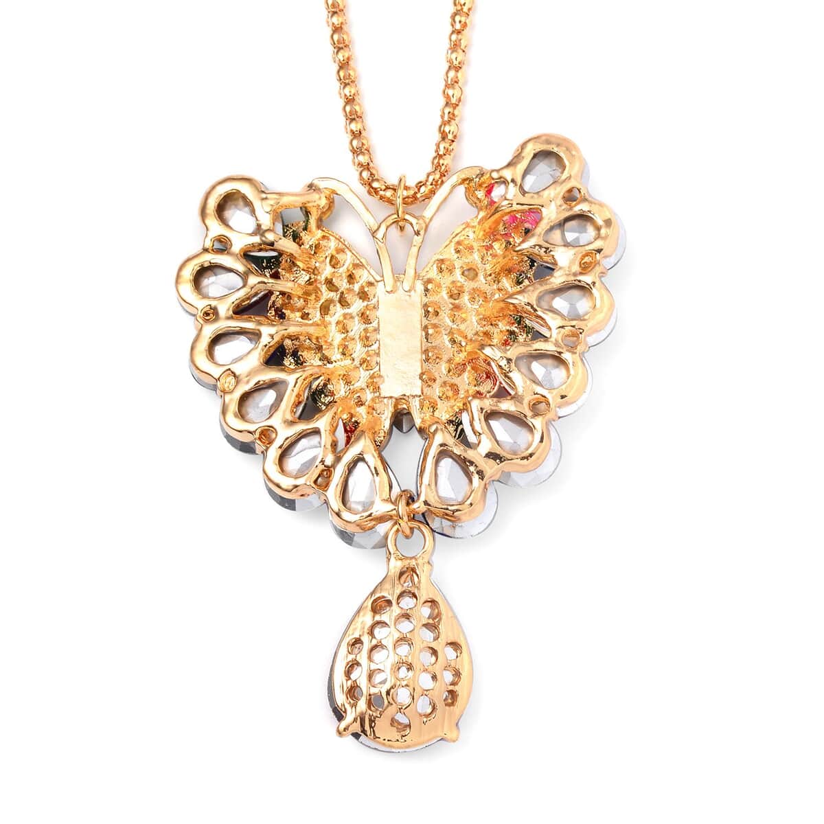 Multi Glass and Austrian Crystal Flower Necklace 29-31 Inches in Goldtone image number 2