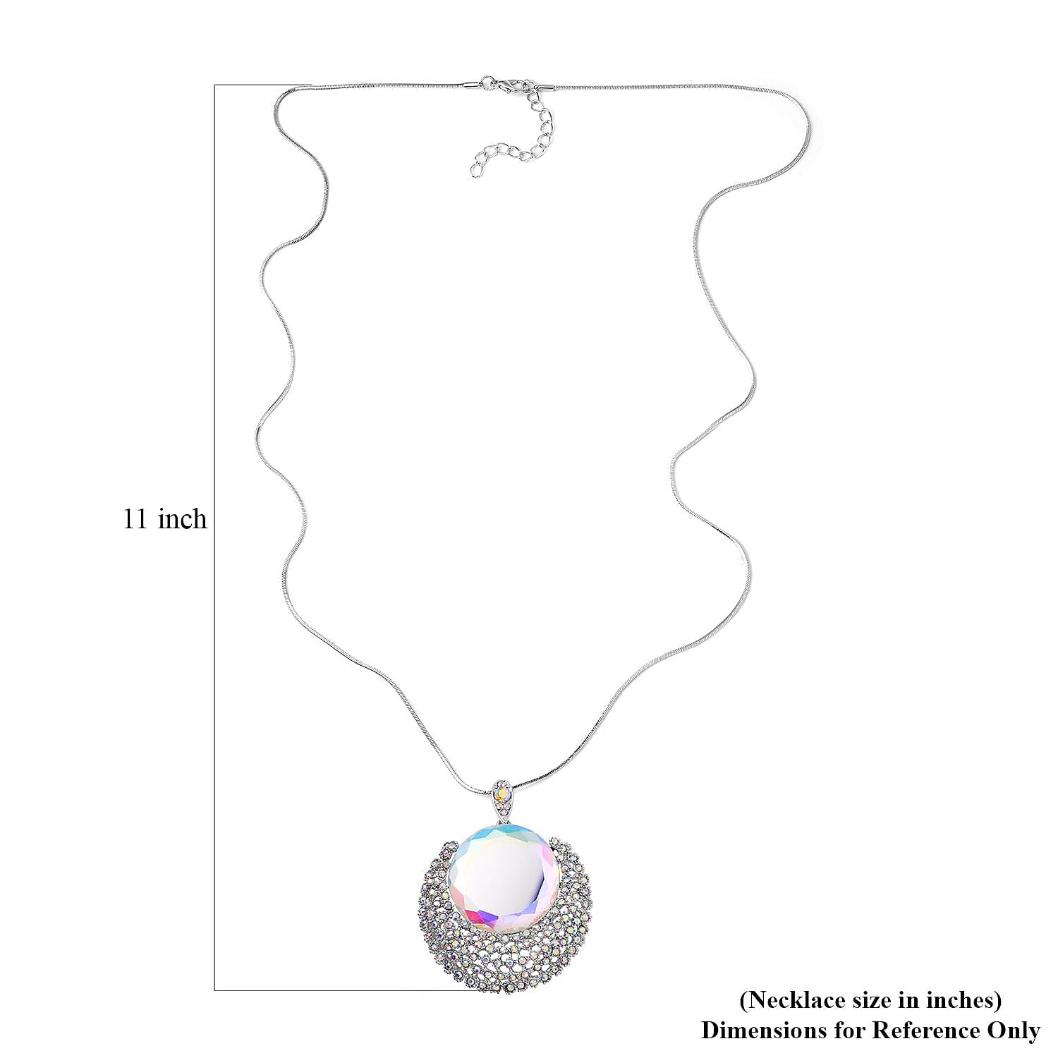 White Mystic Color Glass and Simulated Mystic White Crystal Necklace 29-31 Inches in Silvertone