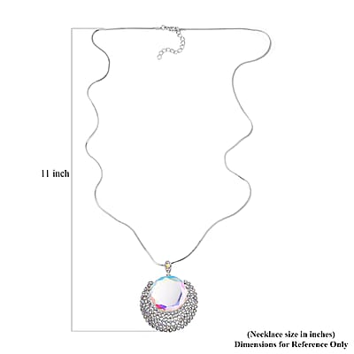 White Mystic Color Glass and Simulated Mystic White Crystal Necklace 29-31 Inches in Silvertone