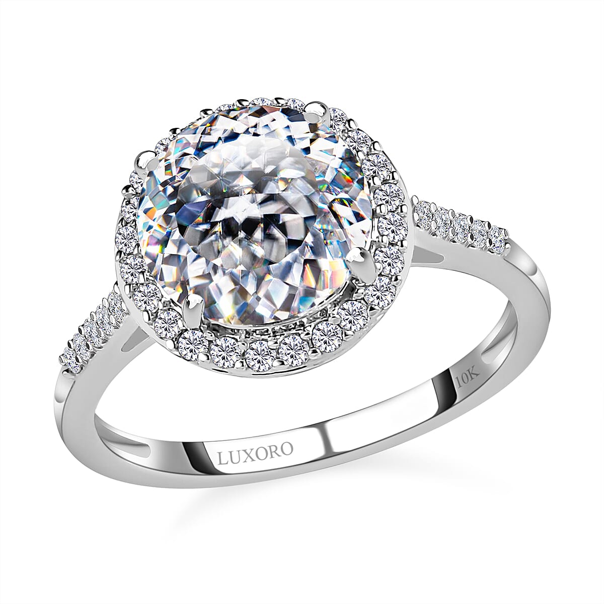 Luxoro 10K White Gold 120 Facets Moissanite Halo Ring (Size 10.0) 2.75 ctw image number 0
