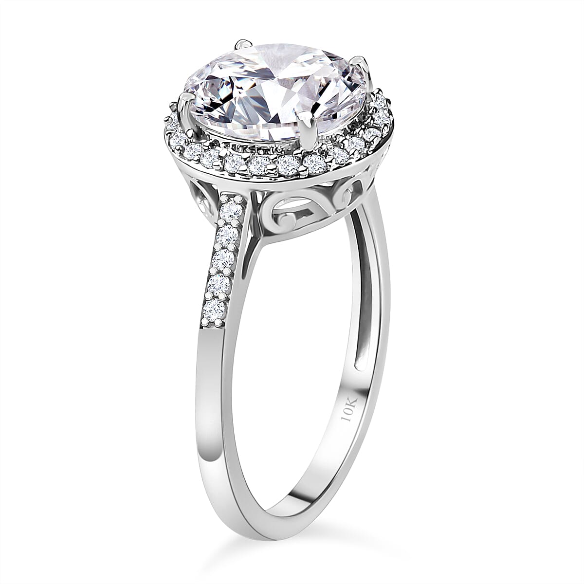 Luxoro 10K White Gold 120 Facets Moissanite Halo Ring (Size 10.0) 2.75 ctw image number 3