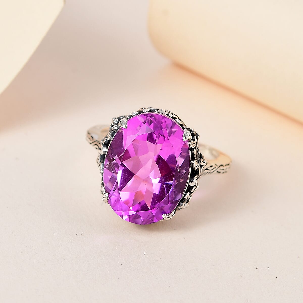Artisan Crafted African Lilac Quartz (Triplet) Solitaire Ring in Sterling Silver 10.00 ctw image number 1