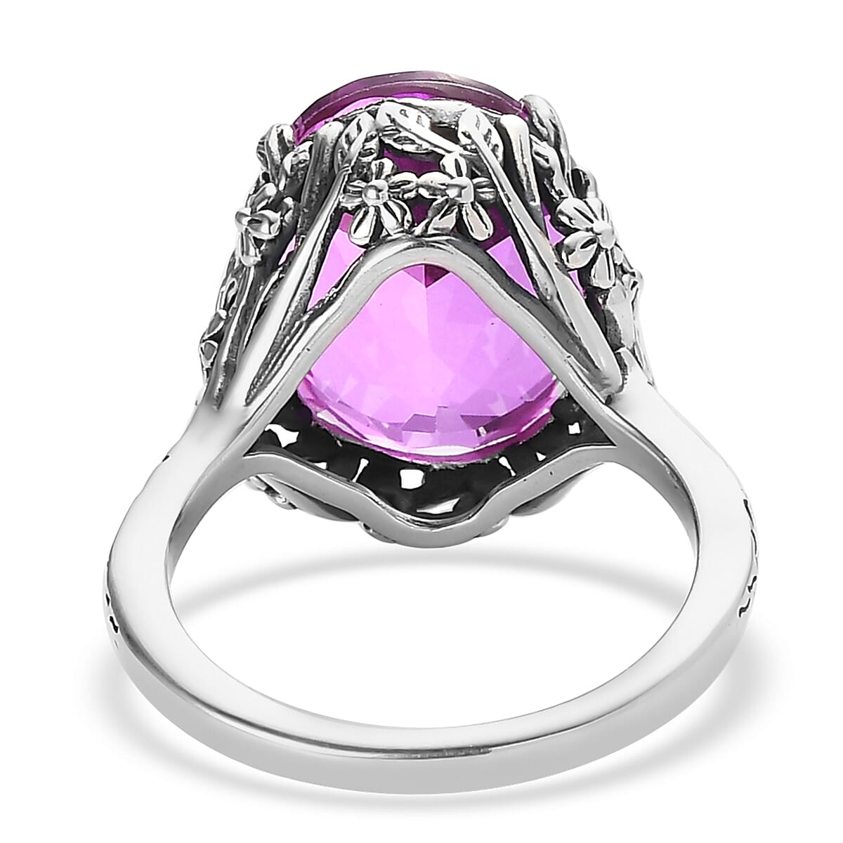 Artisan Crafted African Lilac Quartz (Triplet) Solitaire Ring in Sterling Silver 10.00 ctw image number 4