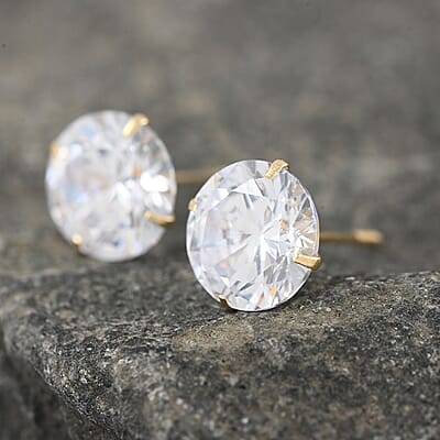 14K Yellow Gold Simulated Diamond Solitaire Stud Earrings 0.35 ctw