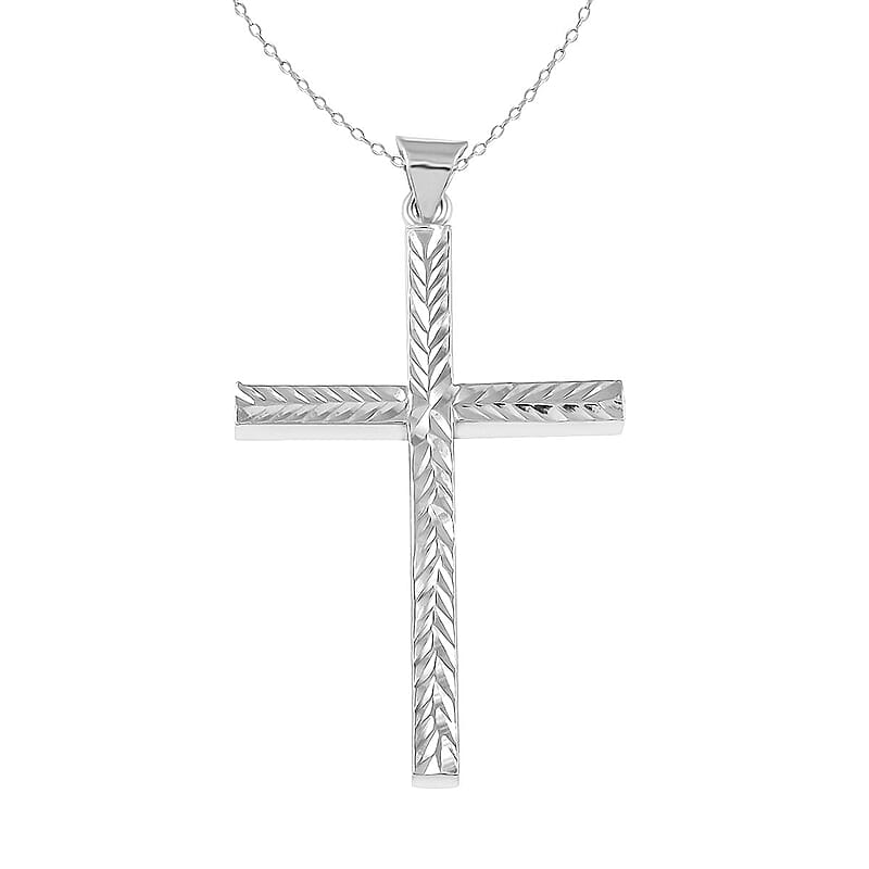 Sterling Silver Diamond-Cut Cross Necklace 18 Inches 2.90 Grams