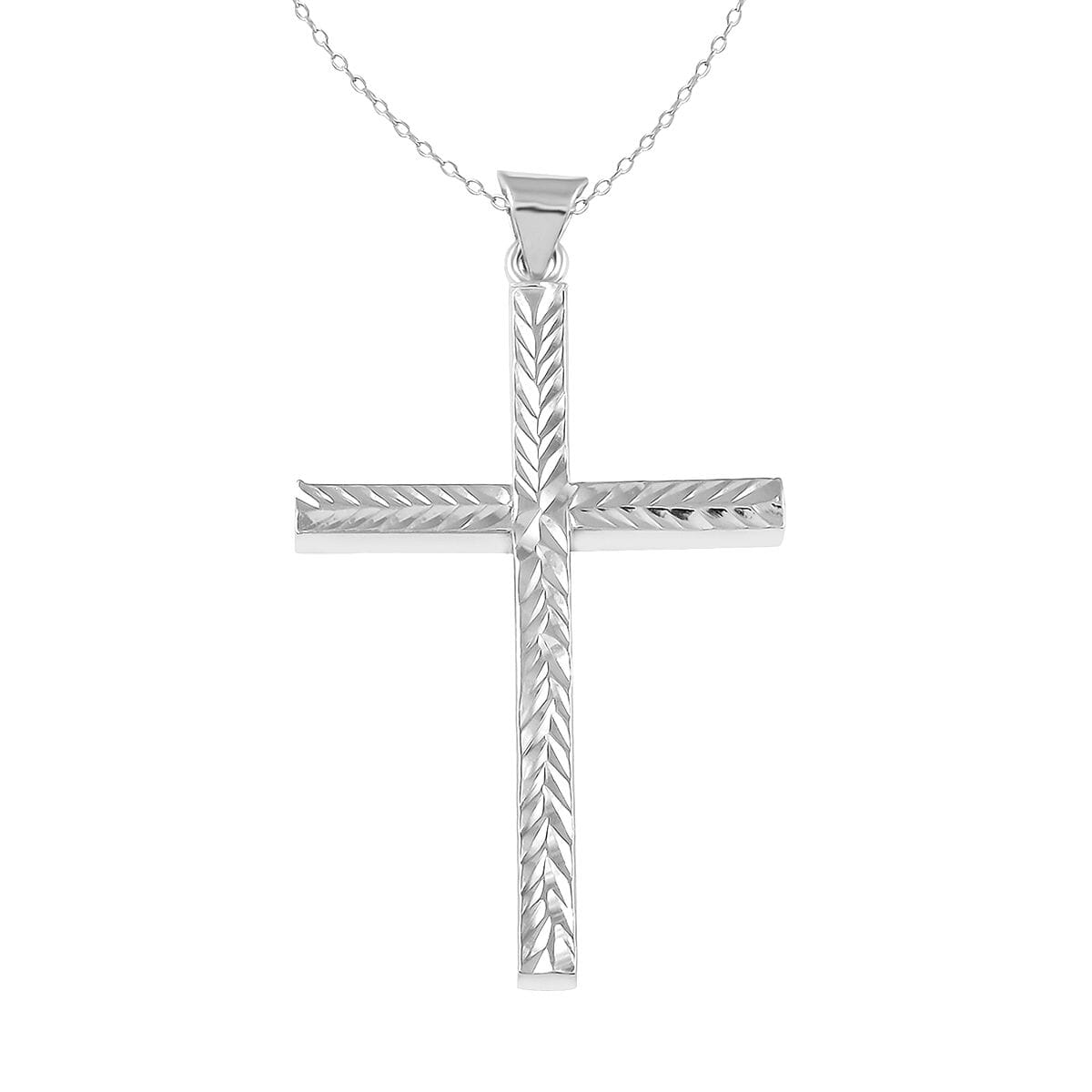 Sterling Silver Diamond-Cut Cross Necklace 18 Inches 2.90 Grams image number 0