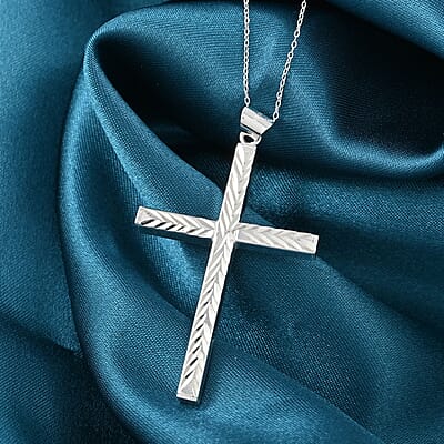 Sterling Silver Diamond-Cut Cross Necklace 18 Inches 2.90 Grams