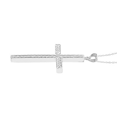 Sterling Silver Diamond-Cut Cross Necklace 18 Inches 2.90 Grams