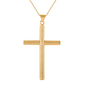 14K Yellow Gold Over Sterling Silver Textured Cross Necklace 18 Inches 2.65 Grams