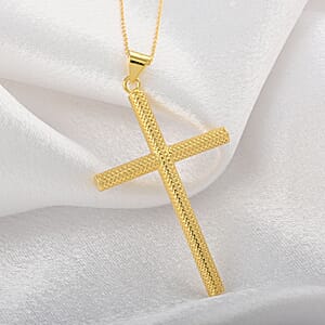 14K Yellow Gold Over Sterling Silver Textured Cross Necklace 18 Inches 2.65 Grams