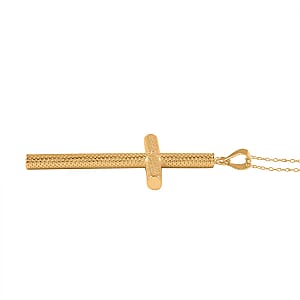 14K Yellow Gold Over Sterling Silver Textured Cross Necklace 18 Inches 2.65 Grams