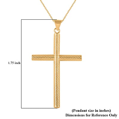 14K Yellow Gold Over Sterling Silver Textured Cross Necklace 18 Inches 2.65 Grams