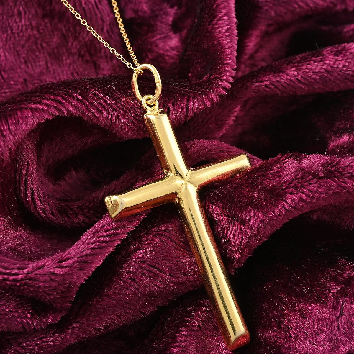 14K Yellow Gold Over Sterling Silver Classic Cross Necklace 18 Inches 2.80 Grams image number 1