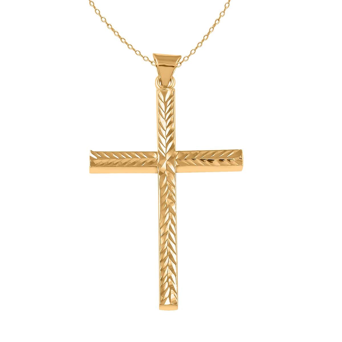 14K Yellow Gold Over Sterling Silver Diamond-Cut Cross Necklace 18 Inches 2.90 Grams image number 0