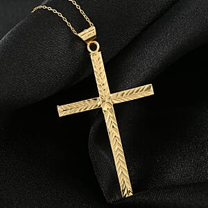 14K Yellow Gold Over Sterling Silver Diamond-Cut Cross Necklace 18 Inches 2.90 Grams