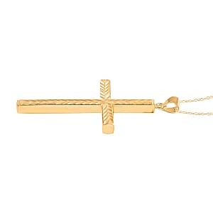 14K Yellow Gold Over Sterling Silver Diamond-Cut Cross Necklace 18 Inches 2.90 Grams