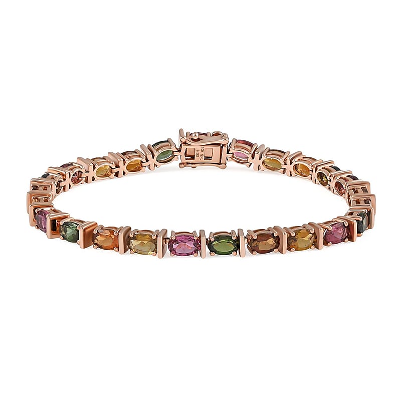 10K Rose Gold Multi-Tourmaline Tennis Bracelet (7.00 In) 14.30 Grams 12.50 ctw