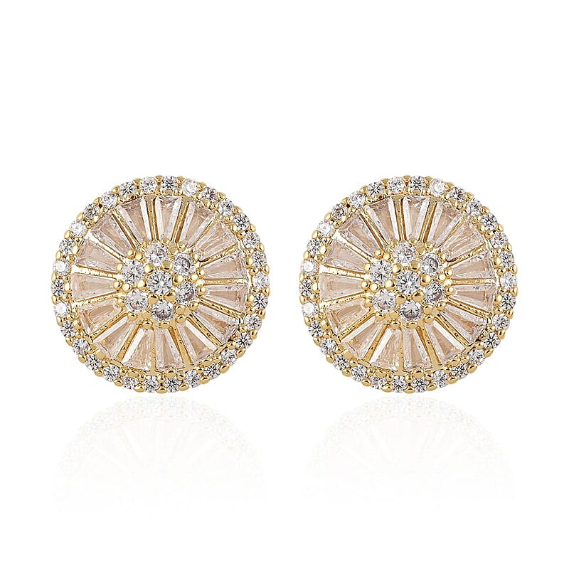 Night Owl Special Simulated Diamond Earrings in ION Plated YG Stainless Steel 2.10 ctw , Tarnish-Free, Waterproof, Sweat Proof Jewelry