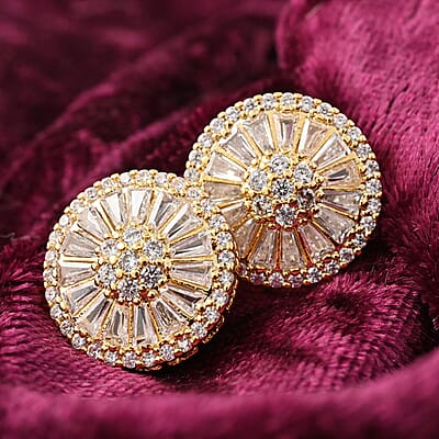Night Owl Special Simulated Diamond Earrings in ION Plated YG Stainless Steel 2.10 ctw , Tarnish-Free, Waterproof, Sweat Proof Jewelry