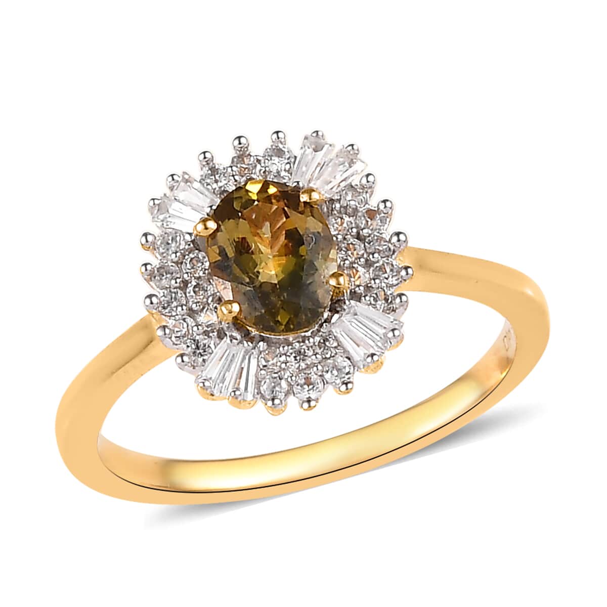 Premium Natural Golden Tanzanite and Natural White Zircon Double Halo Ring in Vermeil Yellow Gold Over Sterling Silver (Size 10.0) 1.60 ctw image number 0