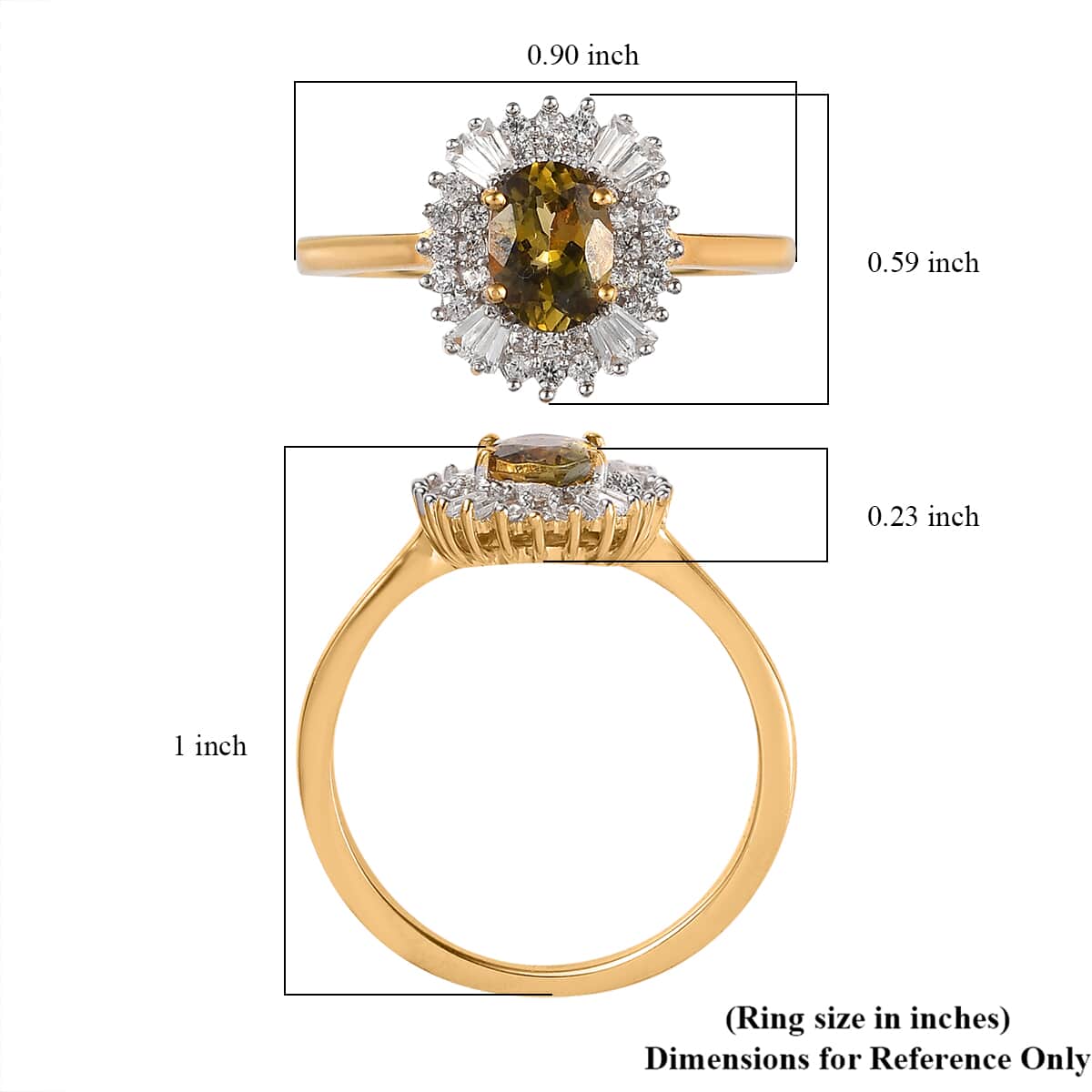 Premium Natural Golden Tanzanite and Natural White Zircon Double Halo Ring in Vermeil Yellow Gold Over Sterling Silver (Size 10.0) 1.60 ctw image number 5