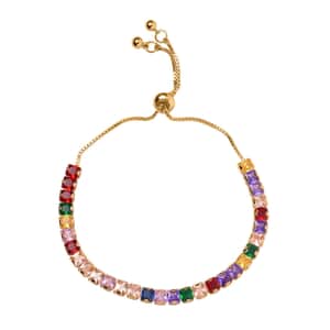 Simulated Multi Color Diamond Bolo Bracelet in Goldtone (6-9In)