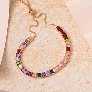 Simulated Multi Color Diamond Bolo Bracelet in Goldtone (6-9In)