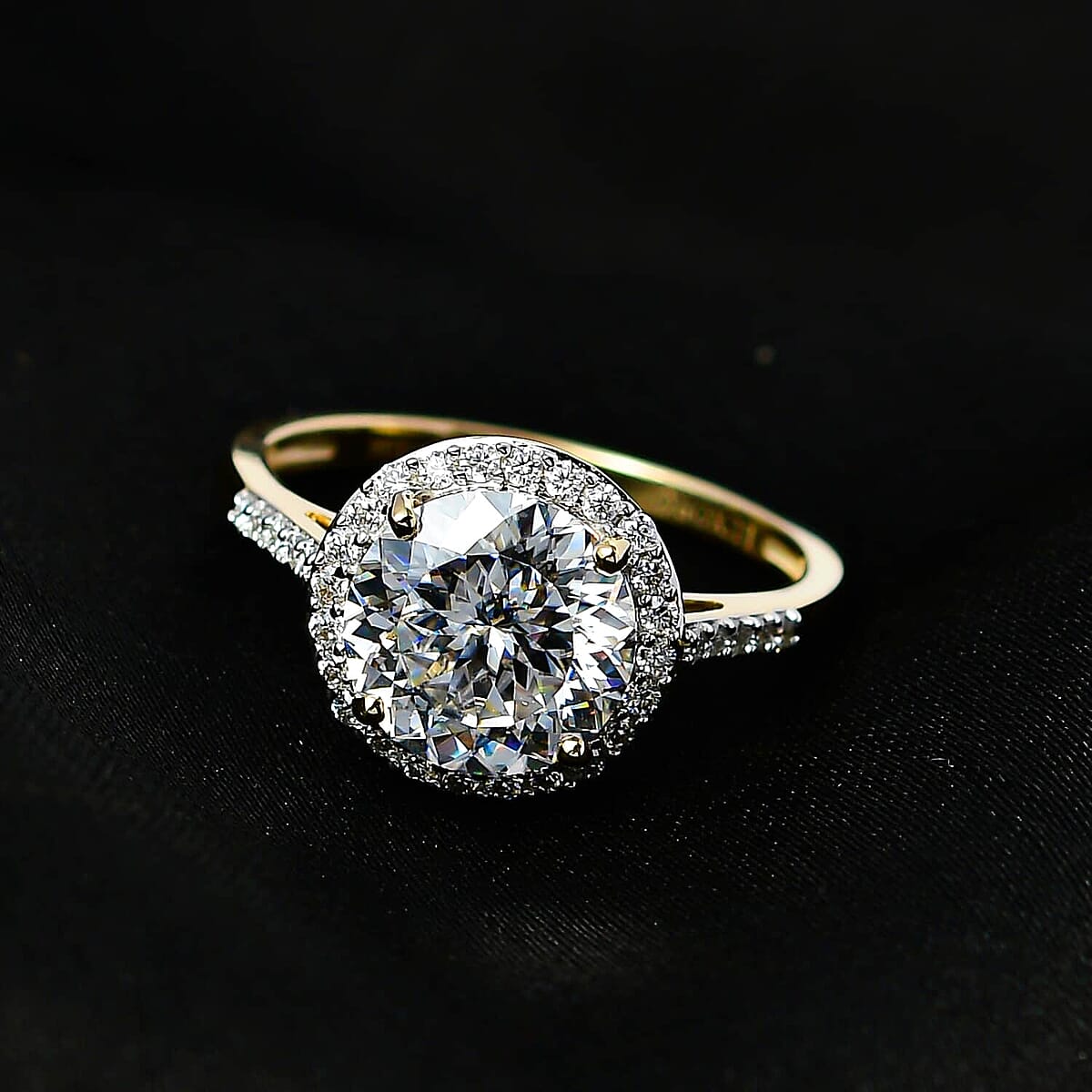 Luxoro 10K Yellow Gold 120 Facets Moissanite Halo Ring (Size 5.0) 2.75 ctw image number 1
