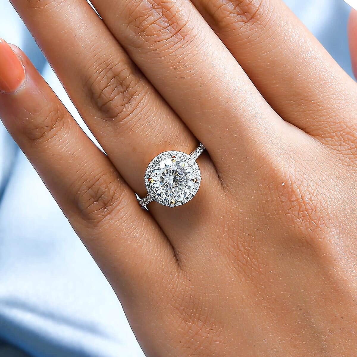 Luxoro 10K Yellow Gold 120 Facets Moissanite Halo Ring (Size 5.0) 2.75 ctw image number 2