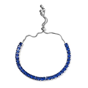 Simulated Blue Sapphire Bolo Bracelet in Silvertone (6-9In)