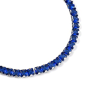 Simulated Blue Sapphire Bolo Bracelet in Silvertone (6-9In)
