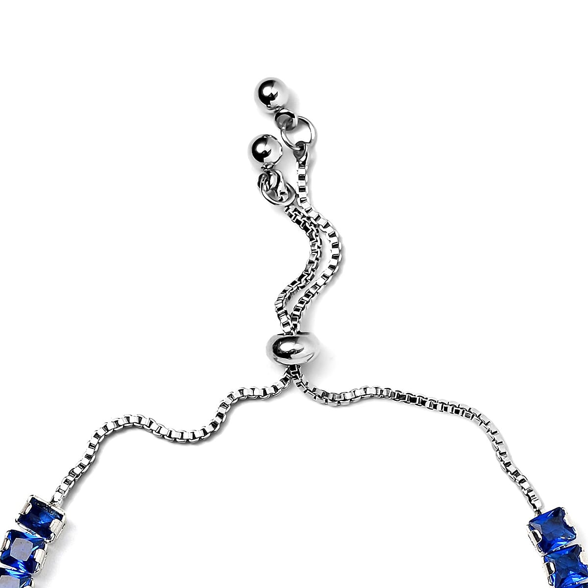 Simulated Blue Sapphire Bolo Bracelet in Silvertone (6-9In) image number 3